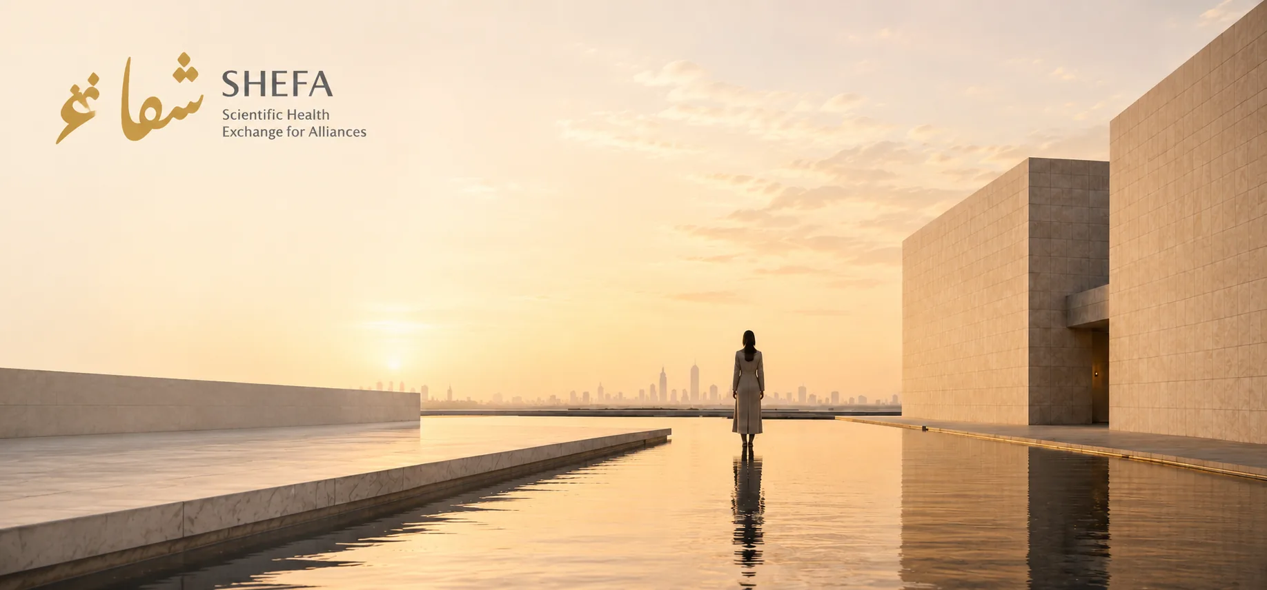 Architectural healthcare collaboration setting at sunrise